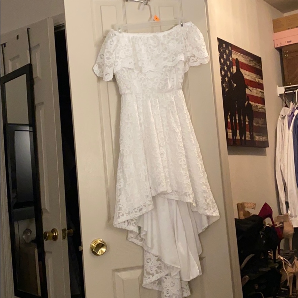 White lace off the shoulder dress
